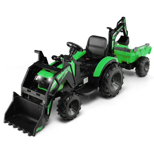 12V 3 in 1 Kids Ride On Excavator with Shovel Bucket and Music, Green