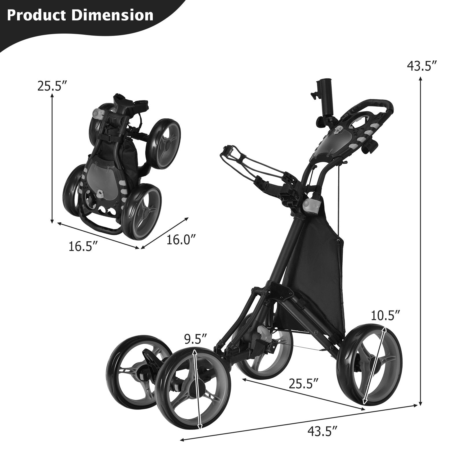 Lightweight Foldable Collapsible 4 Wheels Golf Push Cart, Gray Golf   at Gallery Canada
