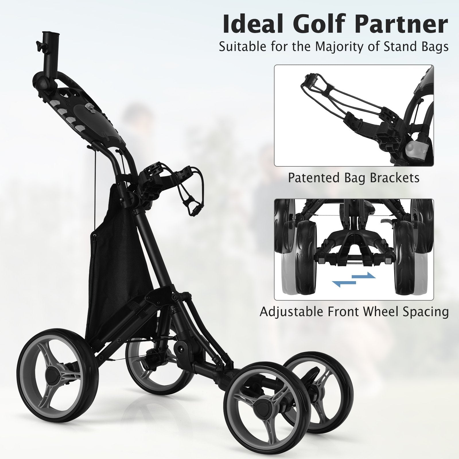 Lightweight Foldable Collapsible 4 Wheels Golf Push Cart, Gray Golf   at Gallery Canada