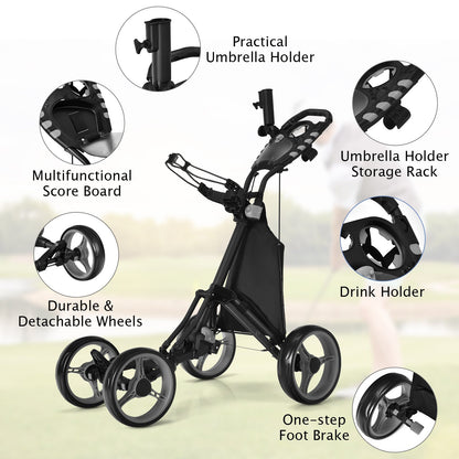 Lightweight Foldable Collapsible 4 Wheels Golf Push Cart, Gray Golf   at Gallery Canada
