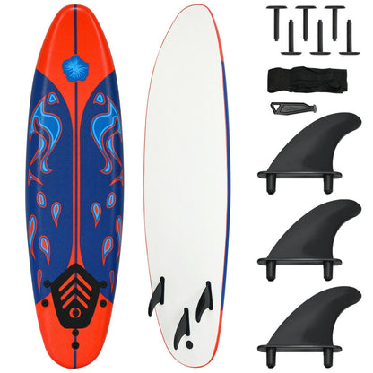 6 Feet Surfboard with 3 Detachable Fins, Red - Gallery Canada