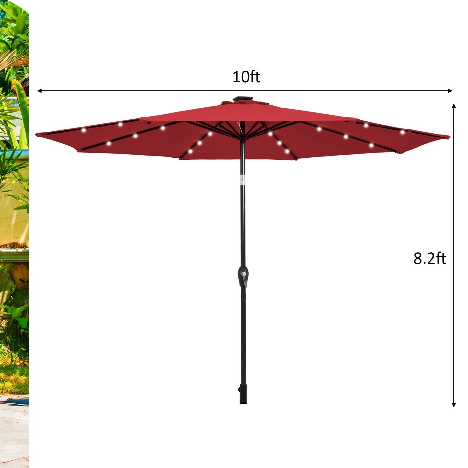 10' Solar LED Lighted Patio Market Umbrella Shade Tilt Adjustment Crank, Dark Red Outdoor Umbrellas   at Gallery Canada