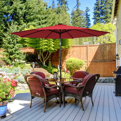 10' Solar LED Lighted Patio Market Umbrella Shade Tilt Adjustment Crank, Dark Red Outdoor Umbrellas   at Gallery Canada