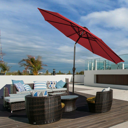 10' Solar LED Lighted Patio Market Umbrella Shade Tilt Adjustment Crank, Dark Red Outdoor Umbrellas   at Gallery Canada