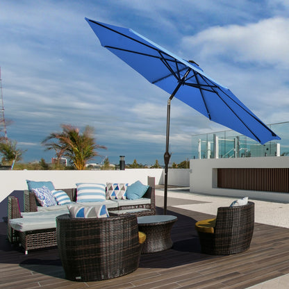 10' Solar LED Lighted Patio Market Umbrella Shade Tilt Adjustment Crank, Blue - Gallery Canada