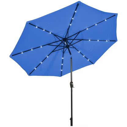 10' Solar LED Lighted Patio Market Umbrella Shade Tilt Adjustment Crank, Blue Outdoor Umbrellas   at Gallery Canada