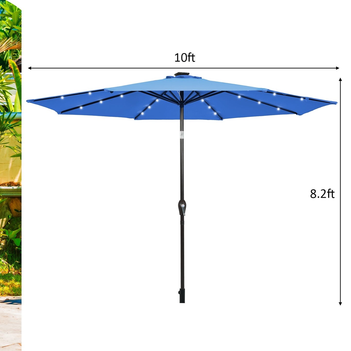 10' Solar LED Lighted Patio Market Umbrella Shade Tilt Adjustment Crank, Blue Outdoor Umbrellas   at Gallery Canada