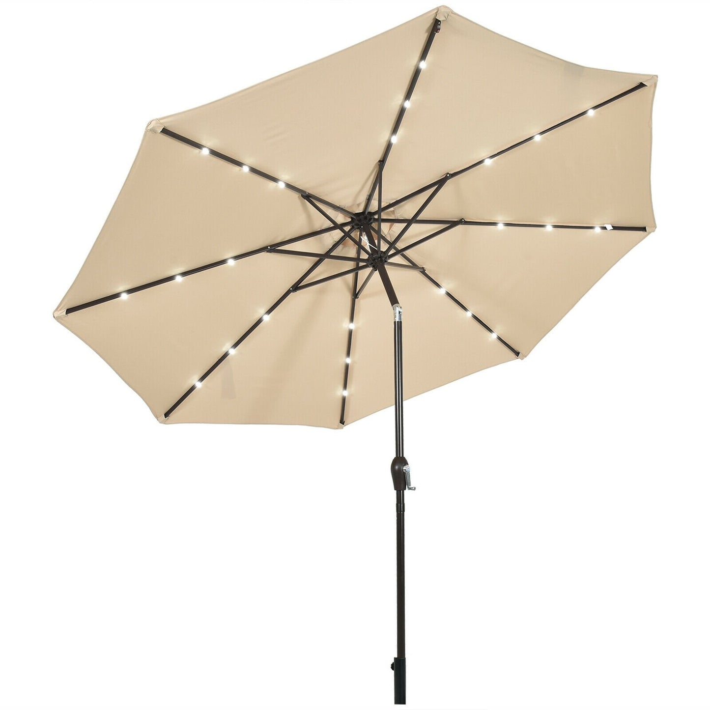 10' Solar LED Lighted Patio Market Umbrella Shade Tilt Adjustment Crank, Beige Outdoor Umbrellas   at Gallery Canada