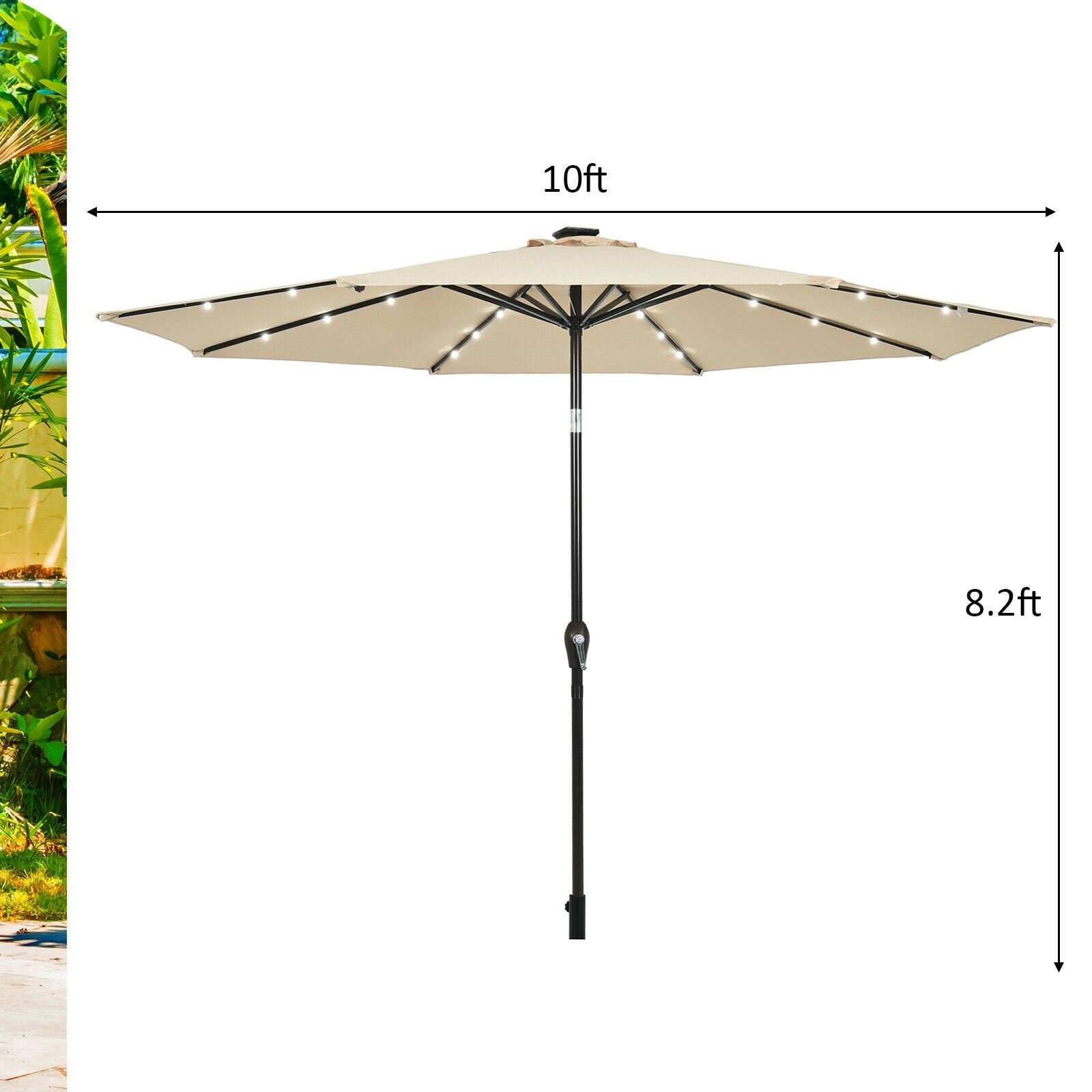 10' Solar LED Lighted Patio Market Umbrella Shade Tilt Adjustment Crank, Beige Outdoor Umbrellas   at Gallery Canada