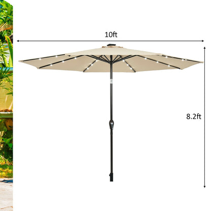 10' Solar LED Lighted Patio Market Umbrella Shade Tilt Adjustment Crank, Beige - Gallery Canada