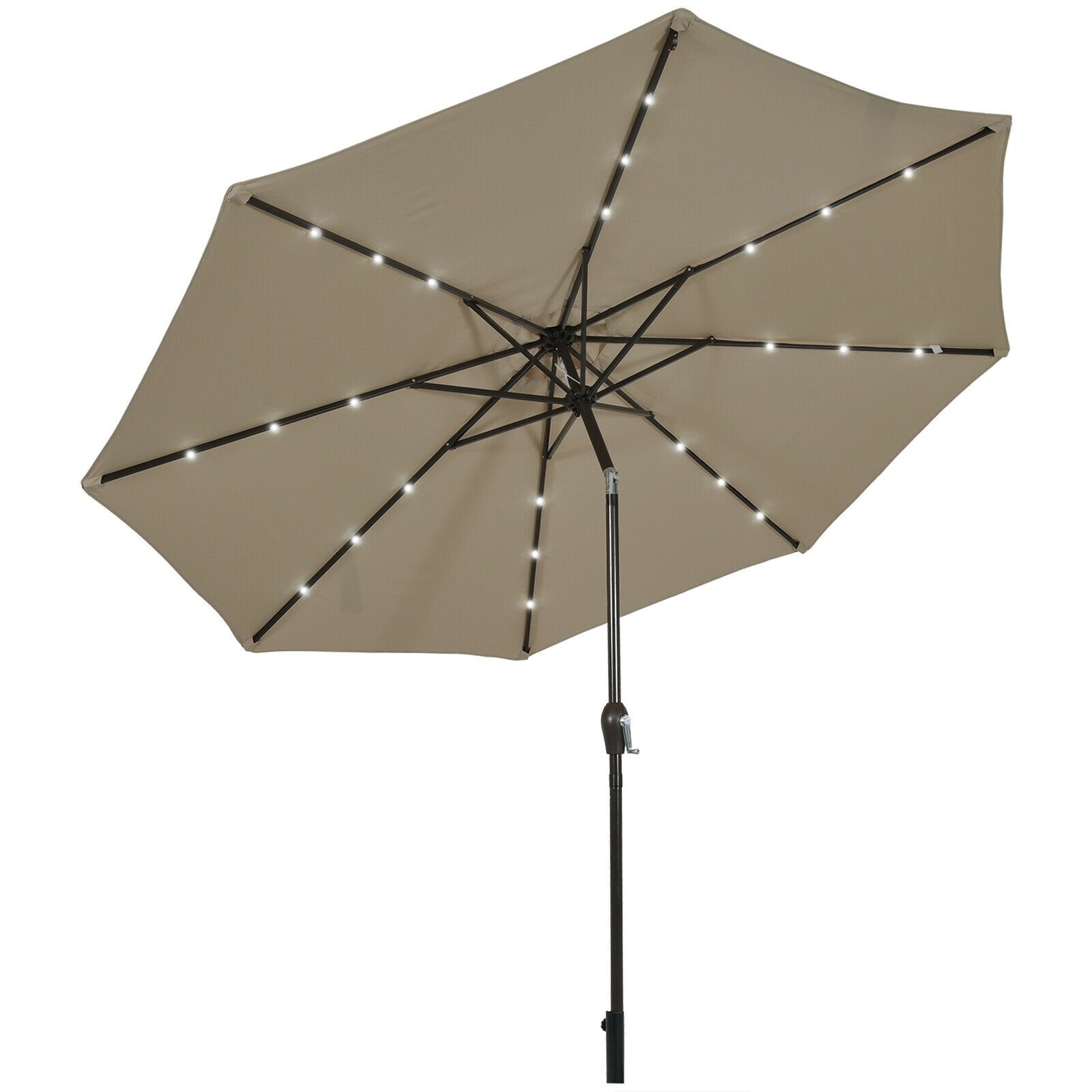 10' Solar LED Lighted Patio Market Umbrella Shade Tilt Adjustment Crank, Tan Outdoor Umbrellas   at Gallery Canada