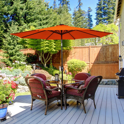 10' Solar LED Lighted Patio Market Umbrella Shade Tilt Adjustment Crank, Orange Outdoor Umbrellas   at Gallery Canada