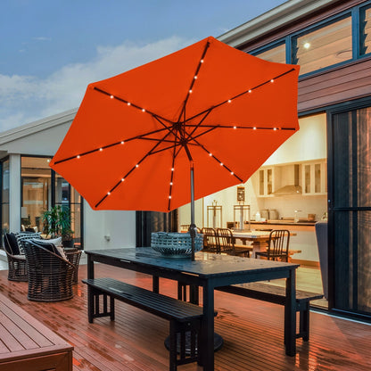 10' Solar LED Lighted Patio Market Umbrella Shade Tilt Adjustment Crank, Orange Outdoor Umbrellas   at Gallery Canada