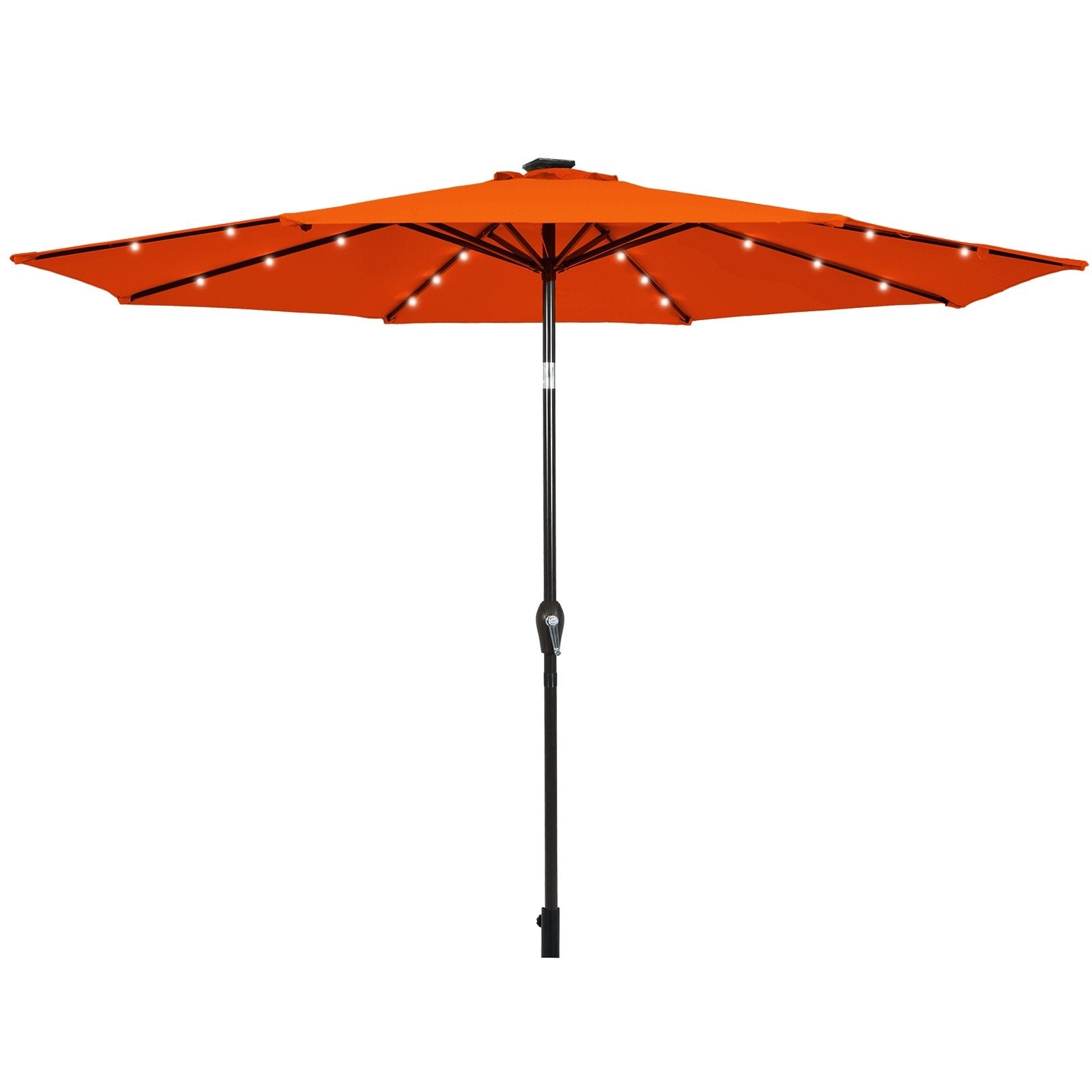 10' Solar LED Lighted Patio Market Umbrella Shade Tilt Adjustment Crank, Orange Outdoor Umbrellas   at Gallery Canada