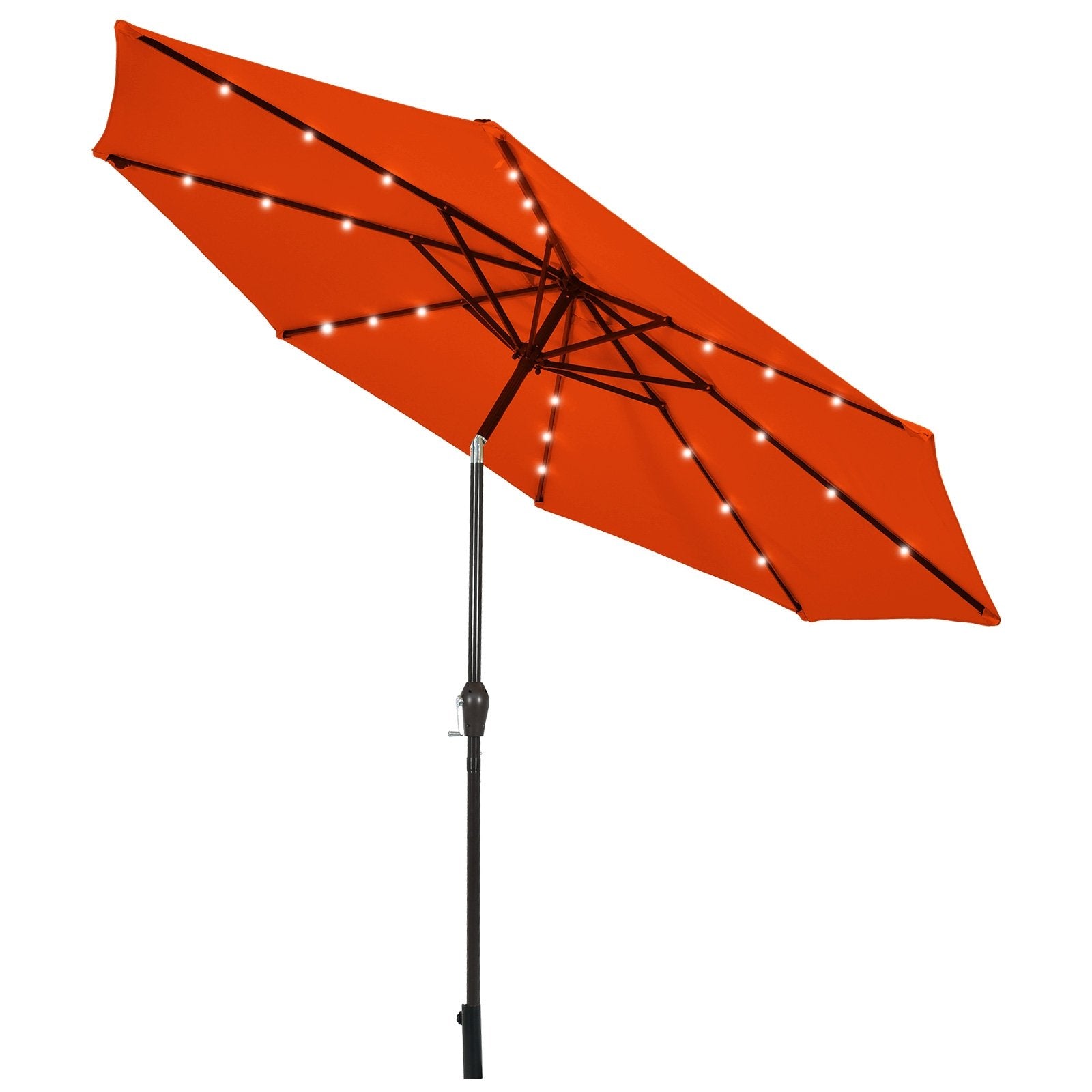 10' Solar LED Lighted Patio Market Umbrella Shade Tilt Adjustment Crank, Orange Outdoor Umbrellas   at Gallery Canada