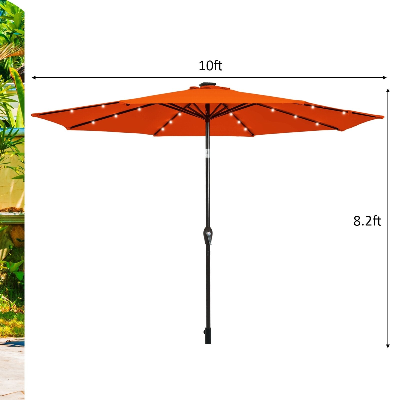 10' Solar LED Lighted Patio Market Umbrella Shade Tilt Adjustment Crank, Orange Outdoor Umbrellas   at Gallery Canada