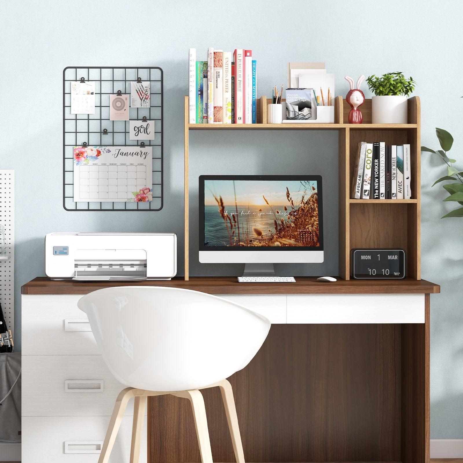 3-Tier Multipurpose Desk Bookshelf with 4 Shelves, Natural Bookcases   at Gallery Canada