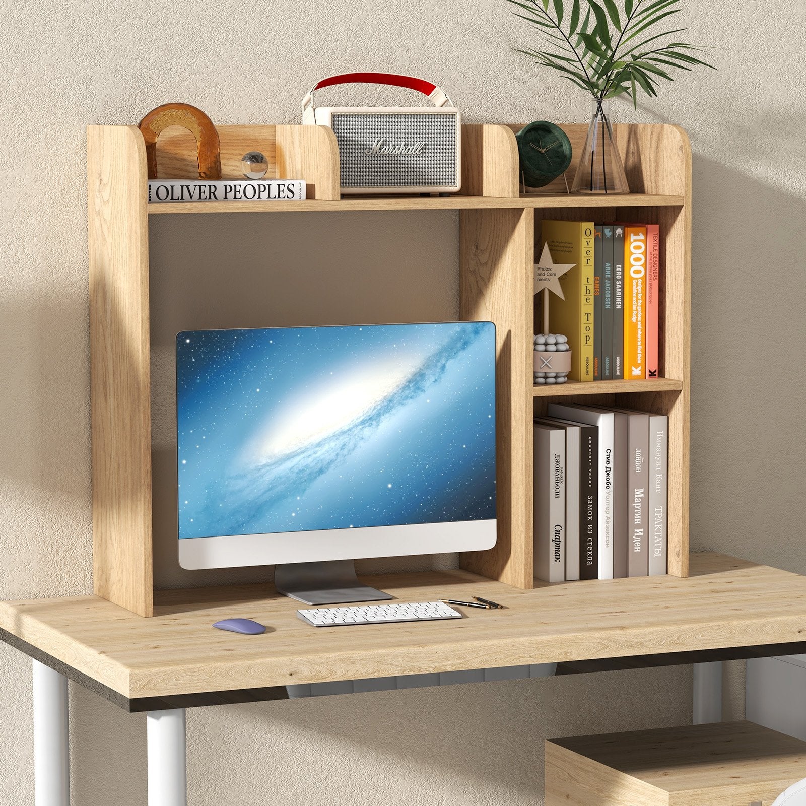 3-Tier Multipurpose Desk Bookshelf with 4 Shelves, Natural Bookcases   at Gallery Canada