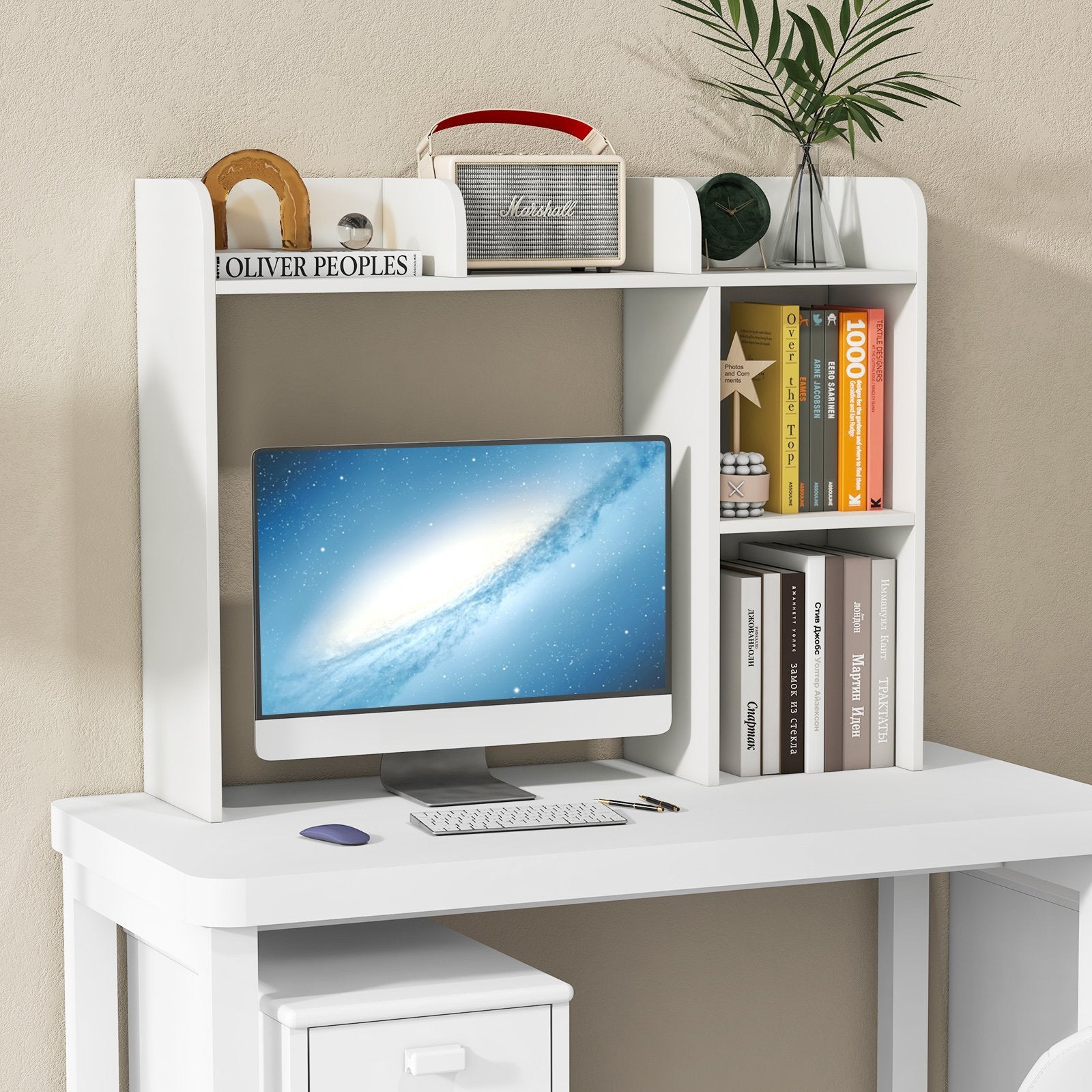 3-Tier Multipurpose Desk Bookshelf with 4 Shelves, White Bookcases   at Gallery Canada