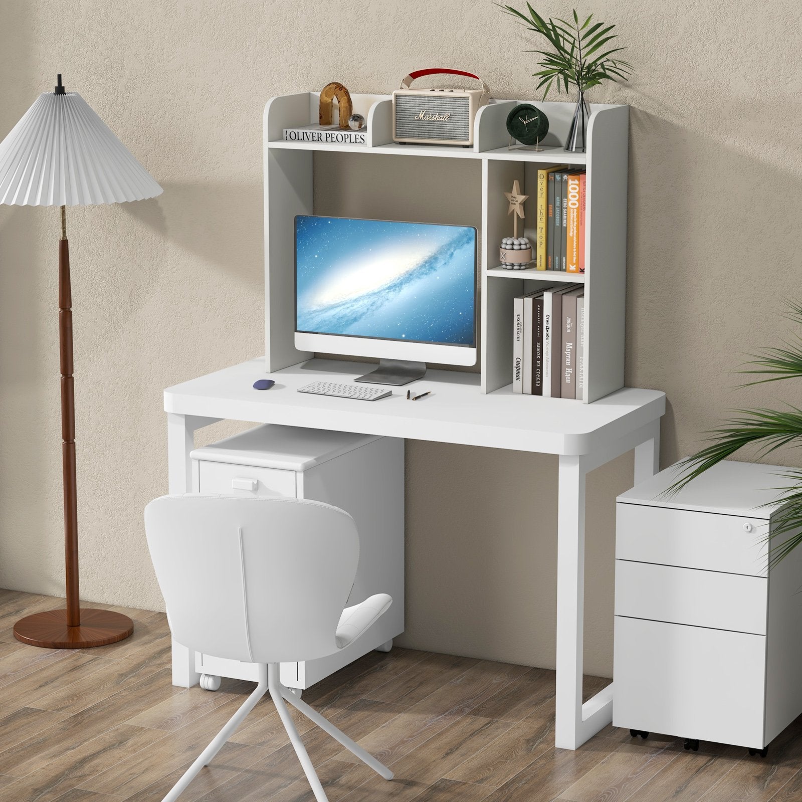 3-Tier Multipurpose Desk Bookshelf with 4 Shelves, White Bookcases   at Gallery Canada