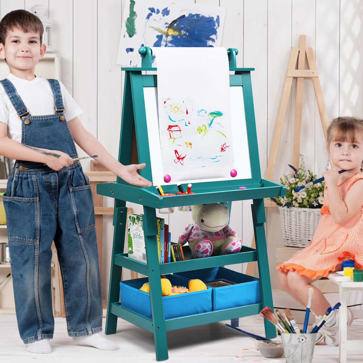 3 in 1 Double-Sided Storage Art Easel, Green Art Easels at Gallery Canada