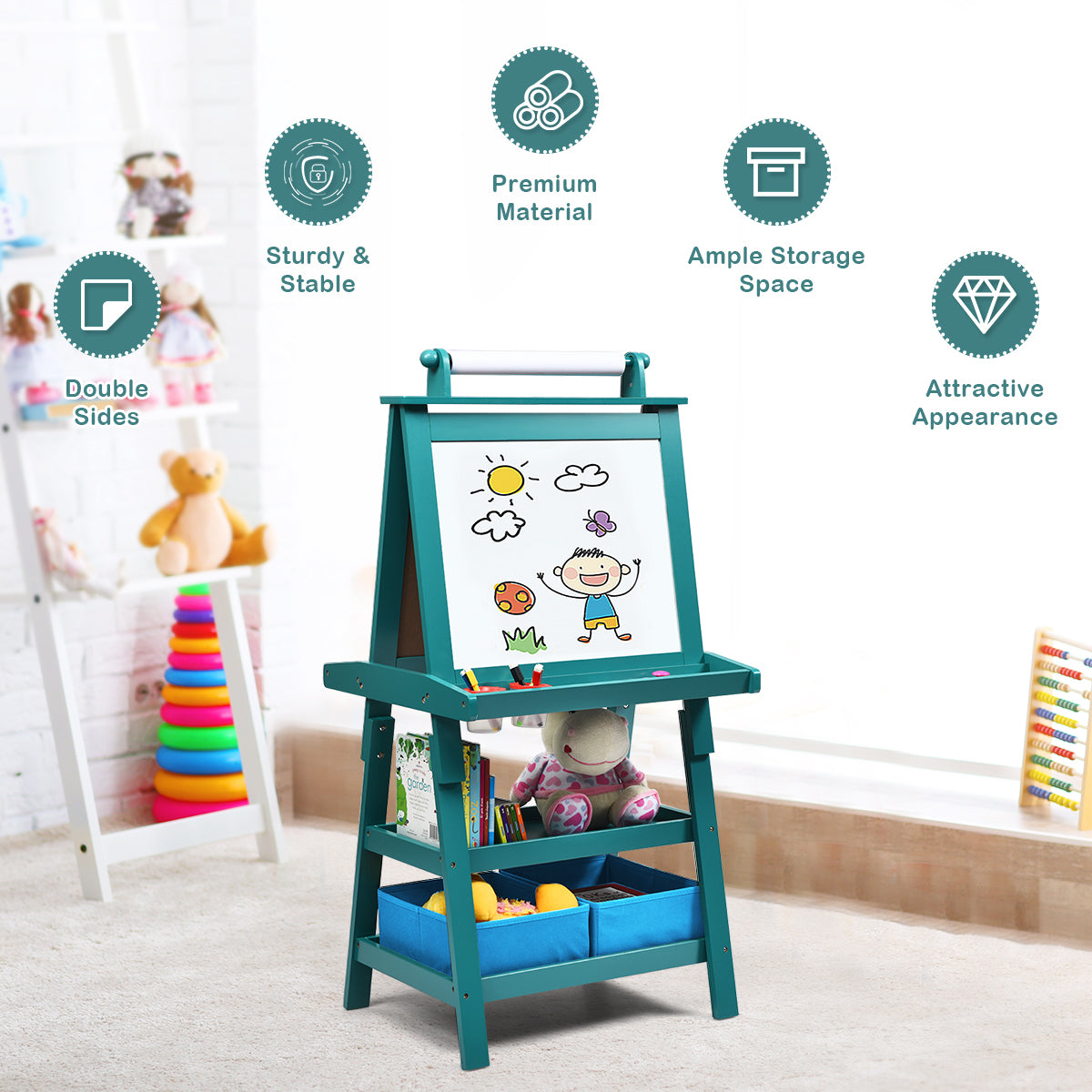 3 in 1 Double-Sided Storage Art Easel, Green Art Easels at Gallery Canada