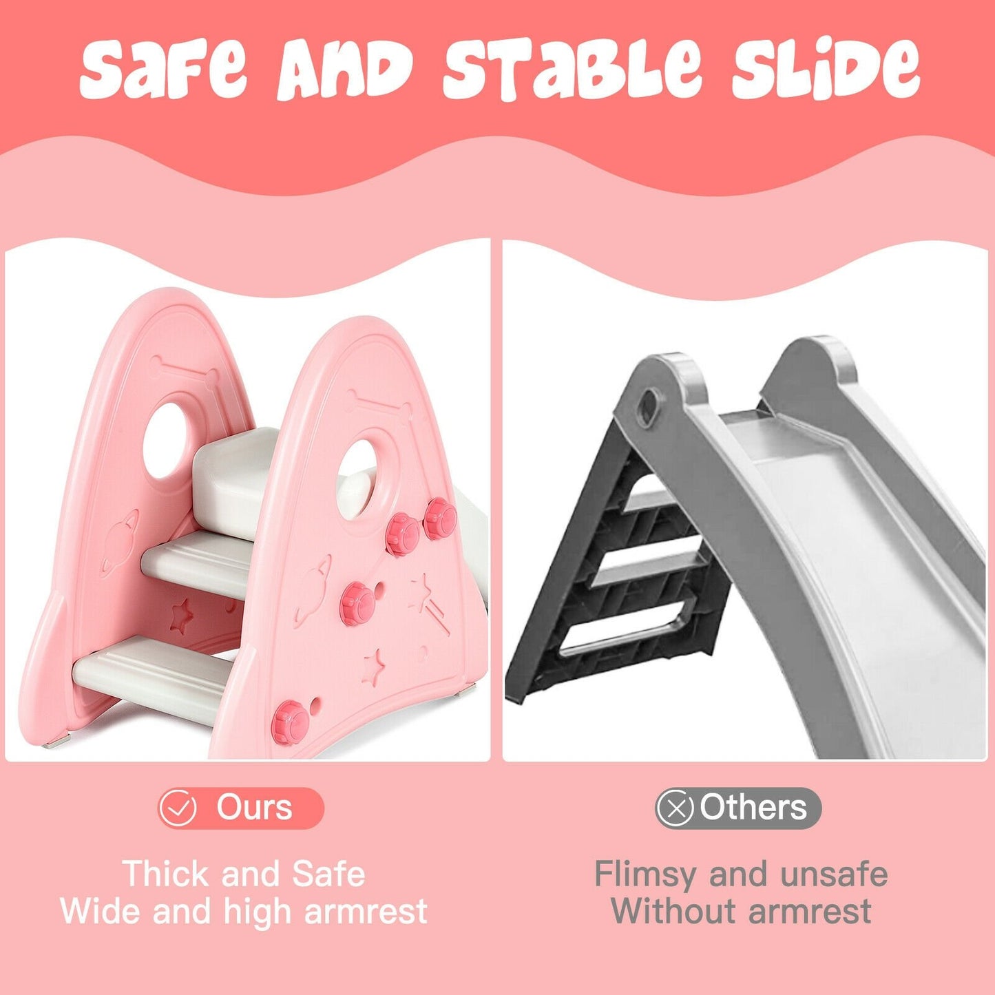 Freestanding Baby Slide Indoor First Play Climber Slide Set for Boys Girls-Pink , Pink - Gallery Canada