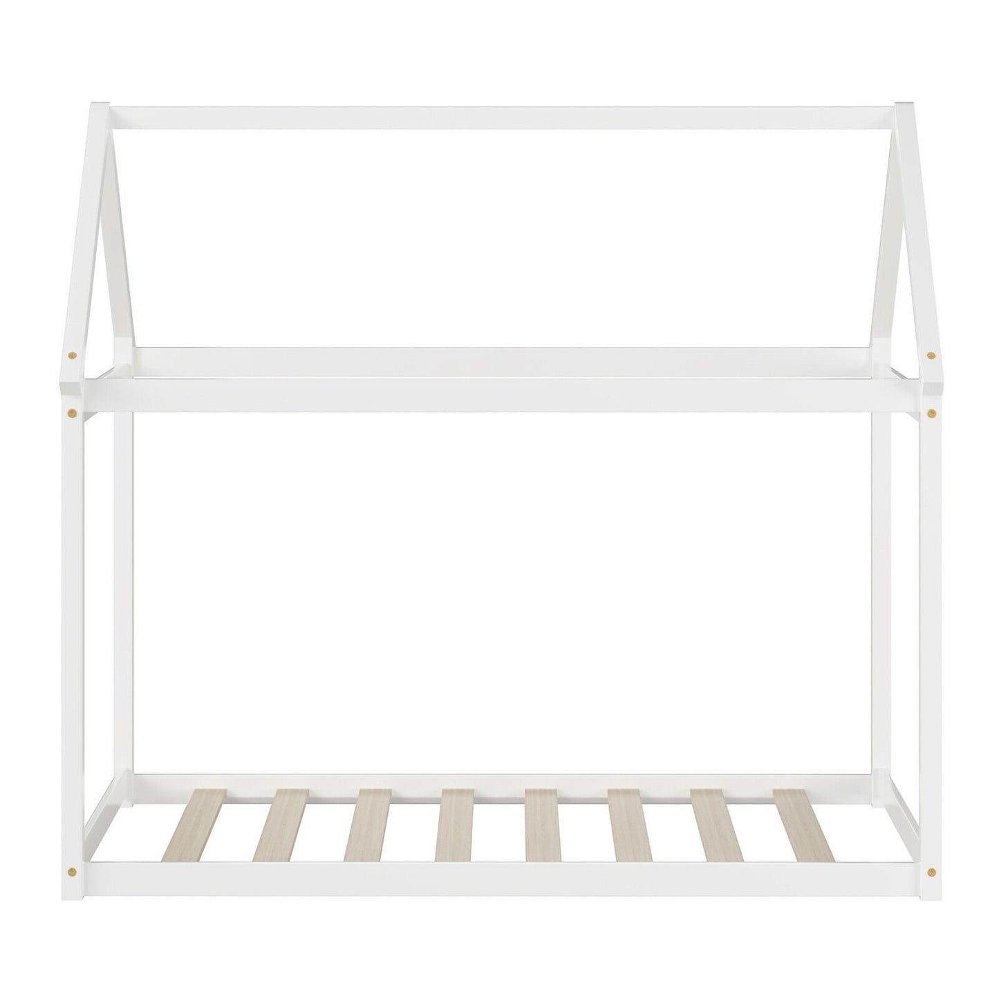 Stable Kids Platform Floor Bed with Roof ang Heavy-Duty Slats, White Simple Bed Frame   at Gallery Canada