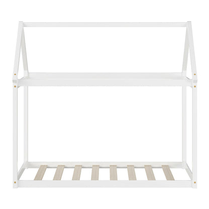 Stable Kids Platform Floor Bed with Roof ang Heavy-Duty Slats, White Simple Bed Frame   at Gallery Canada