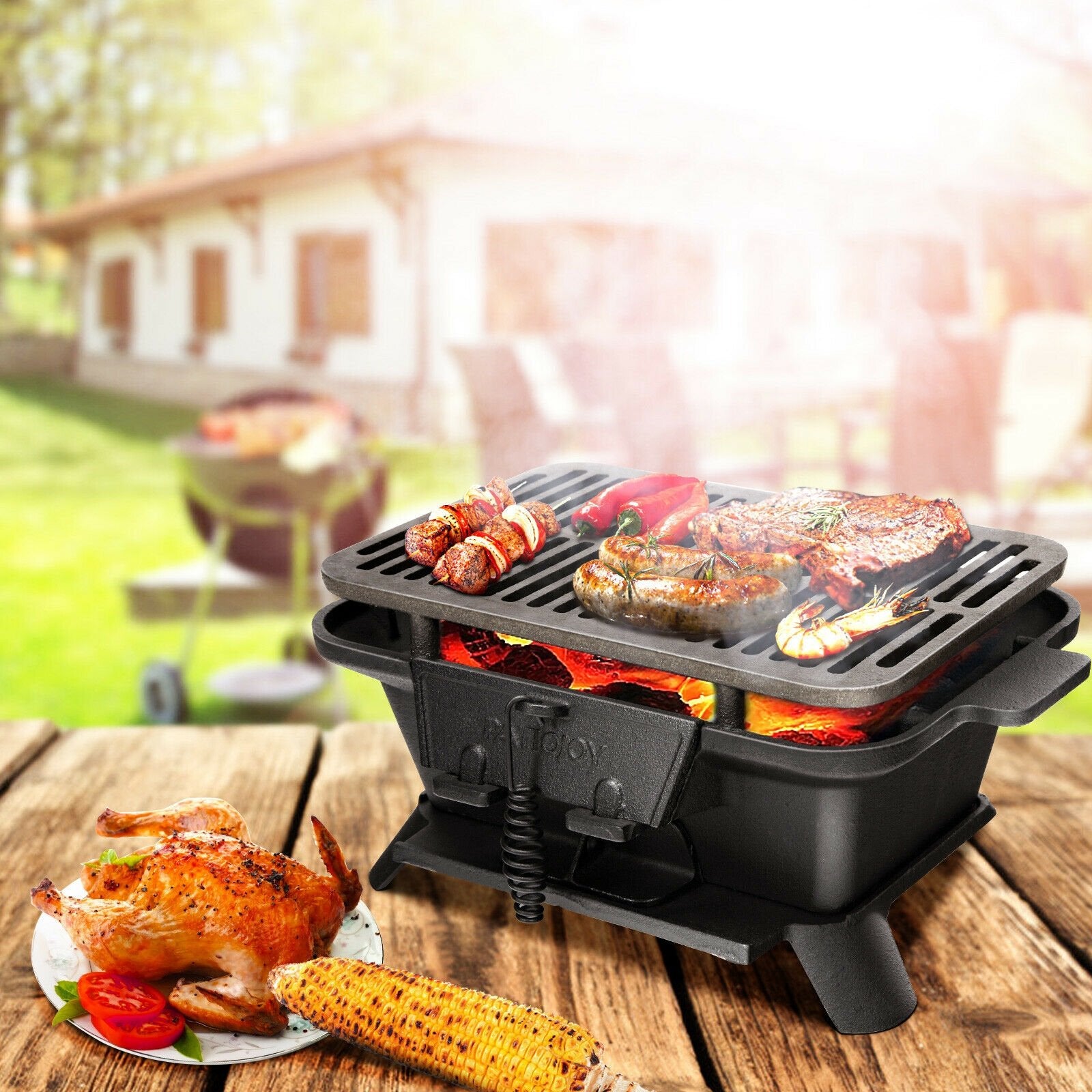 Heavy Duty Cast Iron Tabletop BBQ Grill Stove for Camping Picnic, Black Outdoor Grills   at Gallery Canada