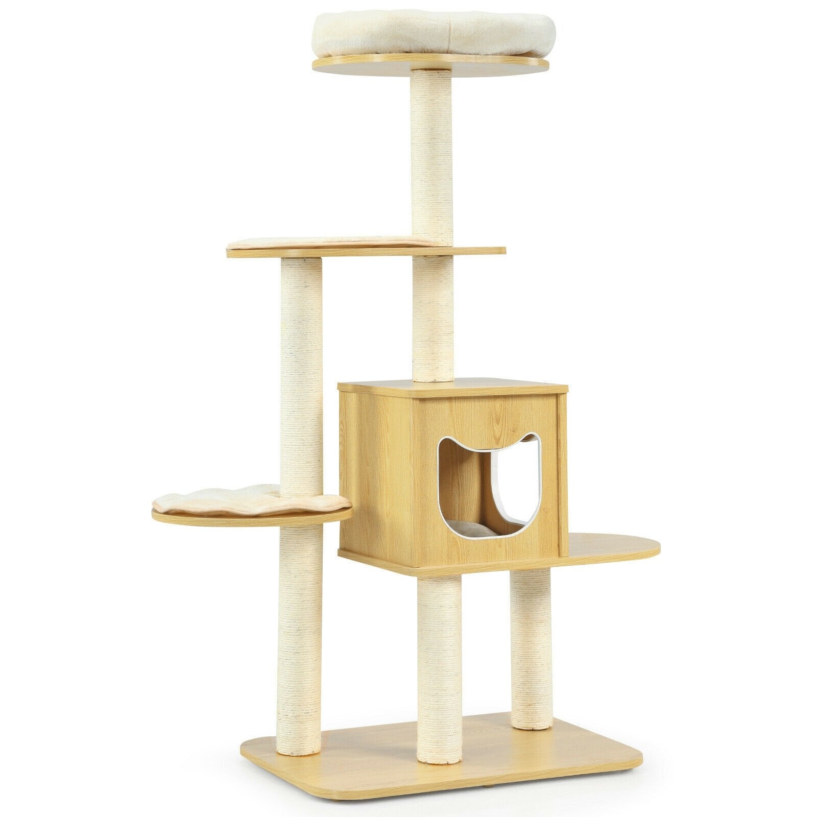 4 Levels Modern Wood Cat Tower with Washable Mats, Walnut Cat Trees Condos & Scratchers   at Gallery Canada