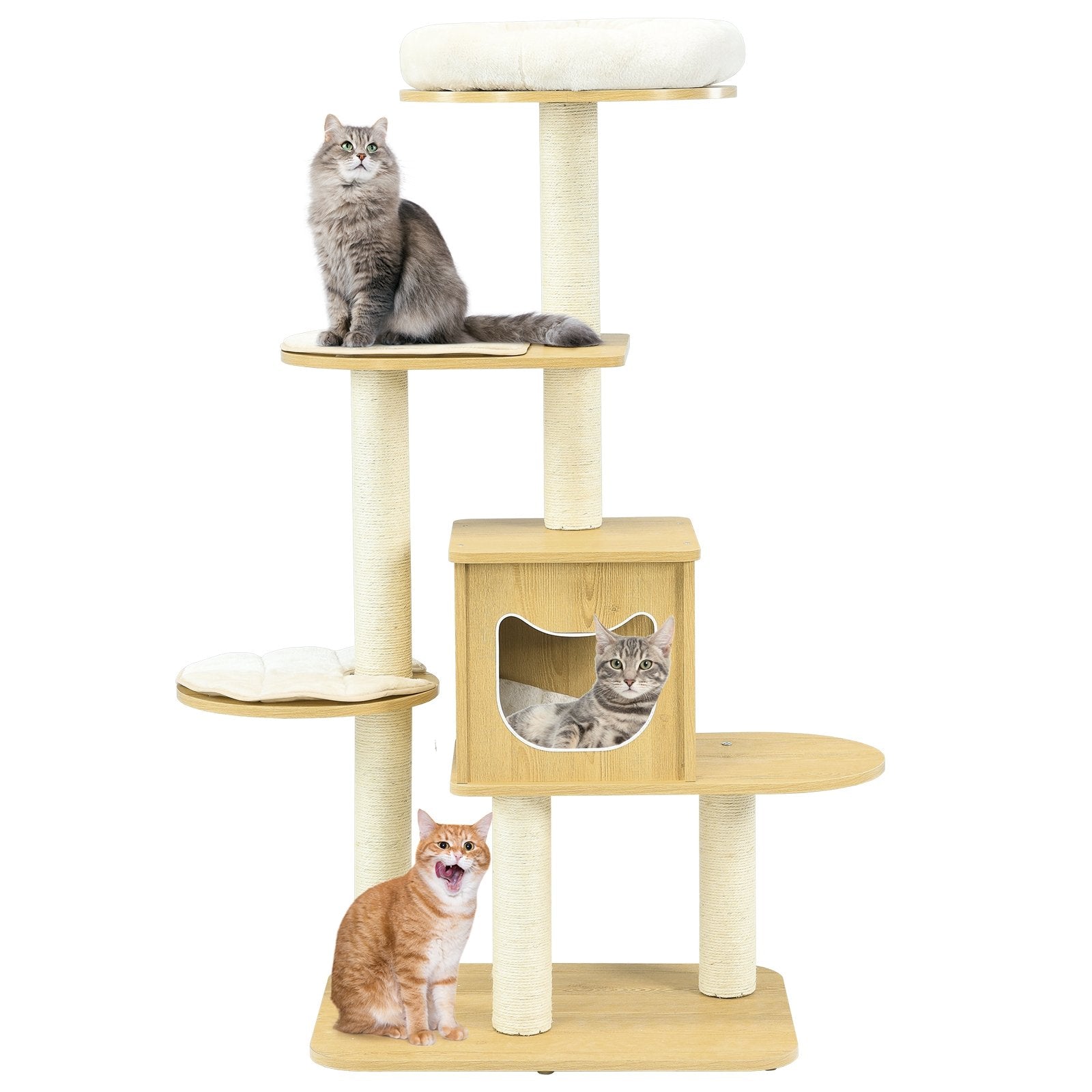 4 Levels Modern Wood Cat Tower with Washable Mats, Walnut Cat Trees Condos & Scratchers   at Gallery Canada