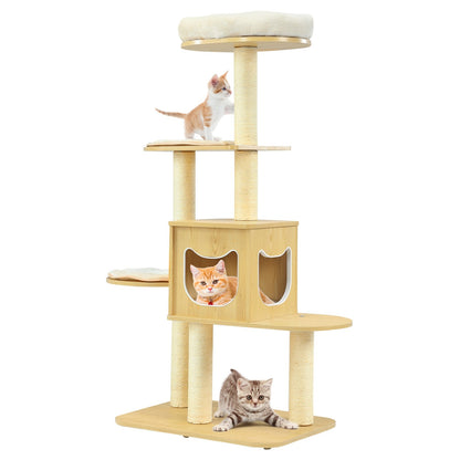 4 Levels Modern Wood Cat Tower with Washable Mats, Walnut Cat Trees Condos & Scratchers   at Gallery Canada