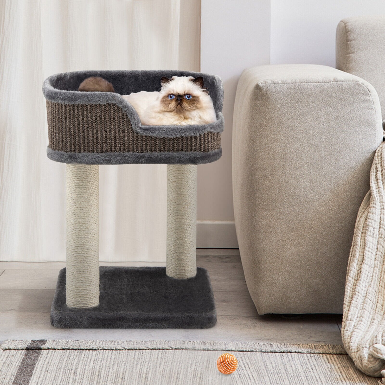 Multi-Level Cat Climbing Tree with Scratching Posts and Large Plush Perch, Gray Cat Trees Condos & Scratchers   at Gallery Canada