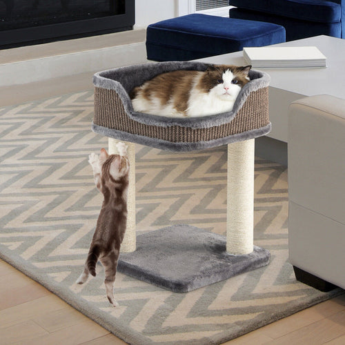 Multi-Level Cat Climbing Tree with Scratching Posts and Large Plush Perch, Gray