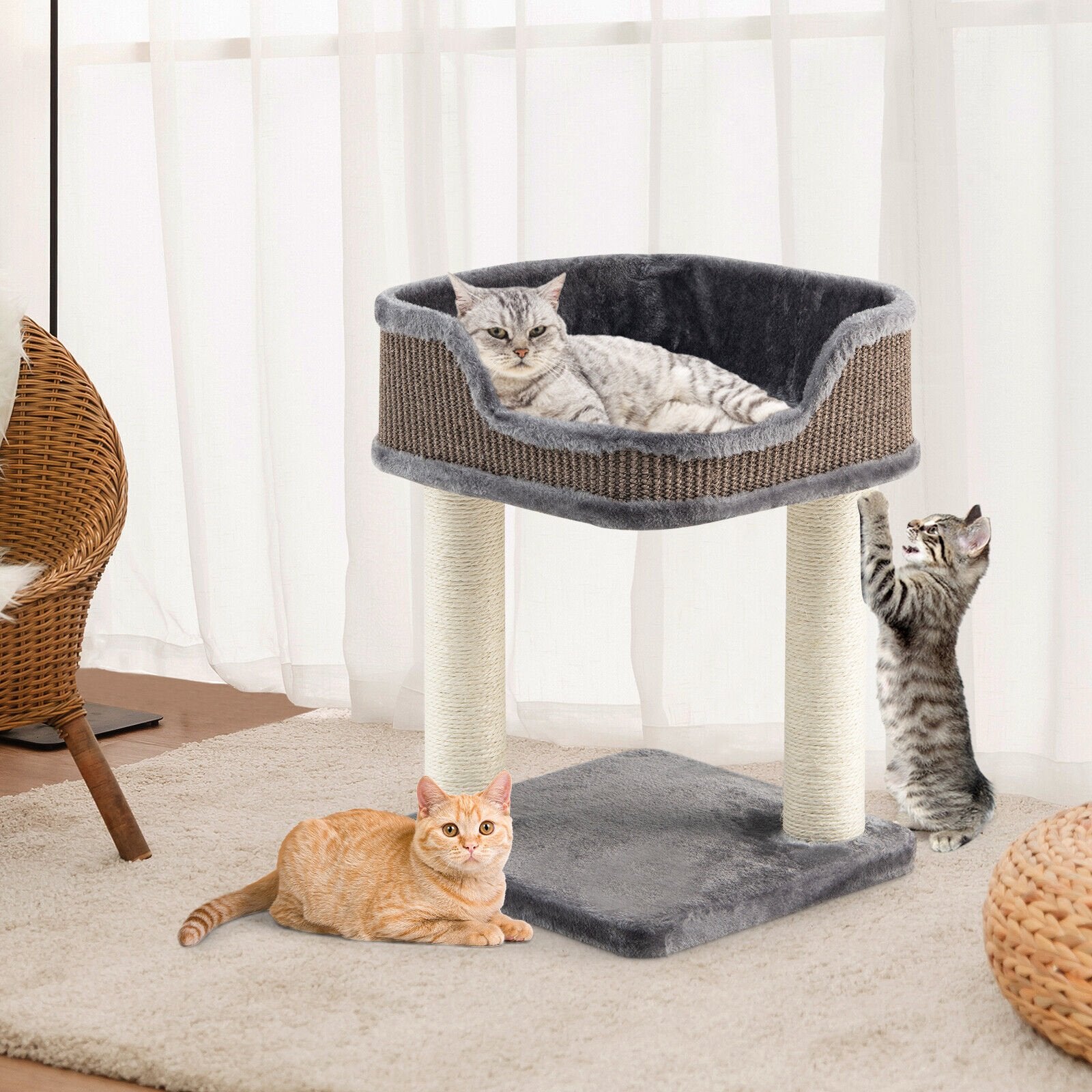 Multi-Level Cat Climbing Tree with Scratching Posts and Large Plush Perch, Gray Cat Trees Condos & Scratchers   at Gallery Canada