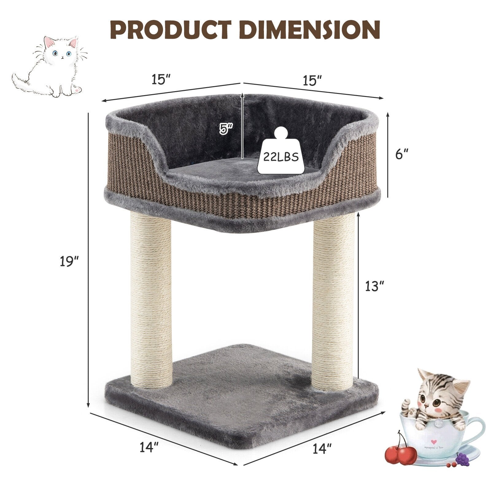 Multi-Level Cat Climbing Tree with Scratching Posts and Large Plush Perch, Gray Cat Trees Condos & Scratchers   at Gallery Canada