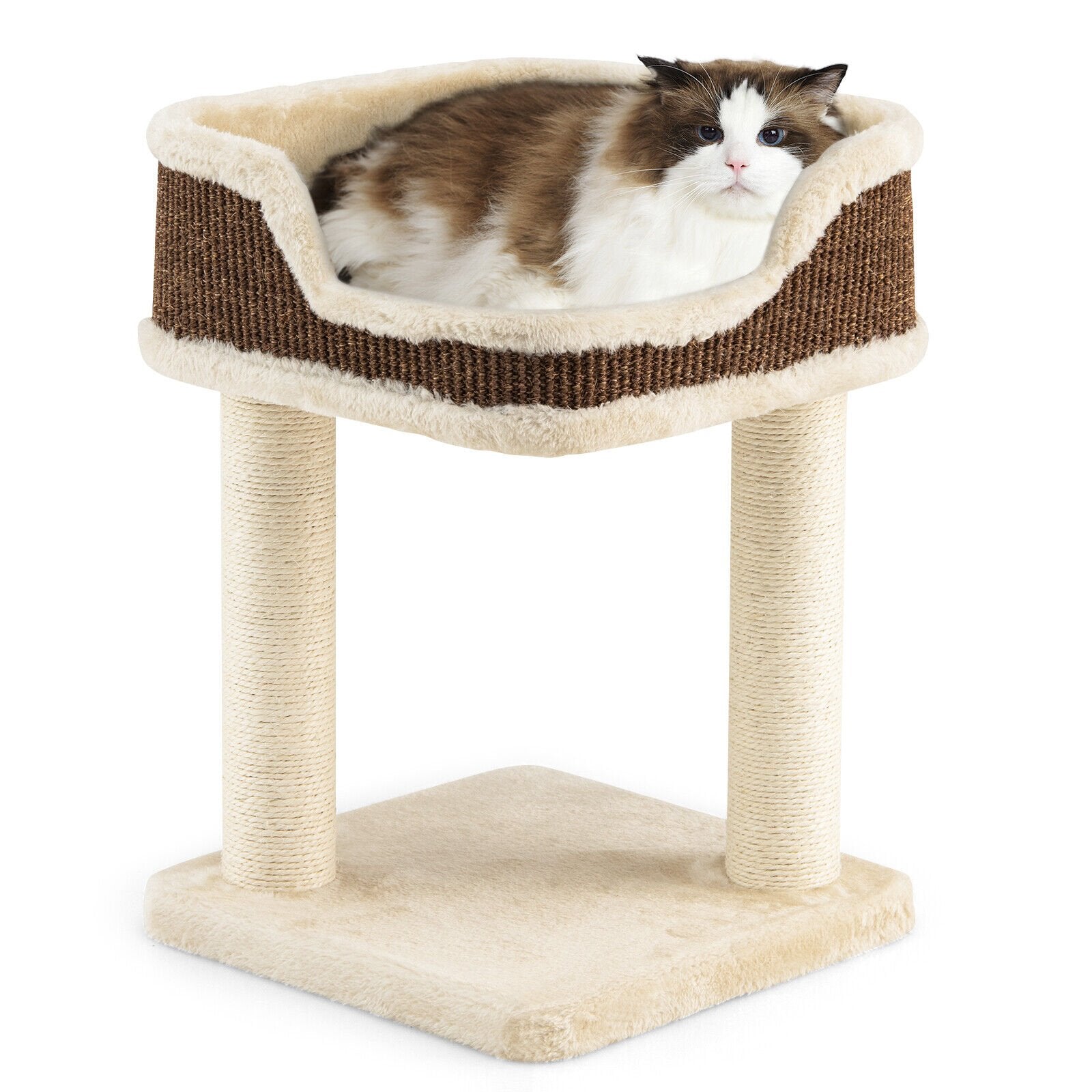 Multi-Level Cat Climbing Tree with Scratching Posts and Large Plush Perch, Beige - Gallery Canada