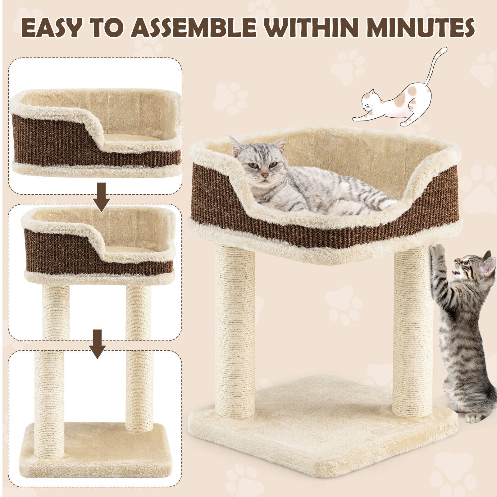 Multi-Level Cat Climbing Tree with Scratching Posts and Large Plush Perch, Beige - Gallery Canada