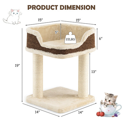 Multi-Level Cat Climbing Tree with Scratching Posts and Large Plush Perch, Beige - Gallery Canada