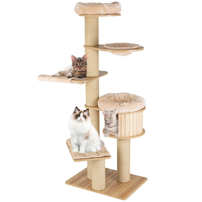 Modern Tall Cat Tree Tower with Scratch Posts and Washable Mats, Natural Cat Trees Condos & Scratchers   at Gallery Canada