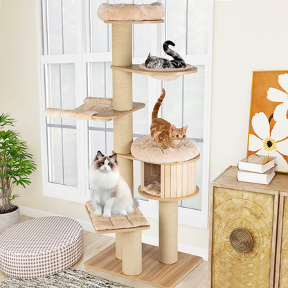 Modern Tall Cat Tree Tower with Scratch Posts and Washable Mats, Natural Cat Trees Condos & Scratchers   at Gallery Canada