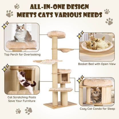 Modern Tall Cat Tree Tower with Scratch Posts and Washable Mats, Natural Cat Trees Condos & Scratchers   at Gallery Canada