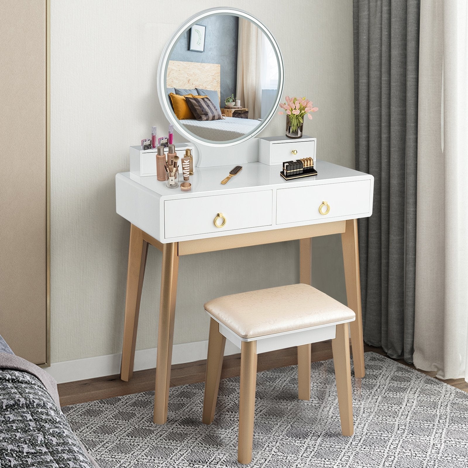 Set 3 Makeup Vanity Table Color Lighting Jewelry Divider Dressing Table, White Makeup Vanities   at Gallery Canada