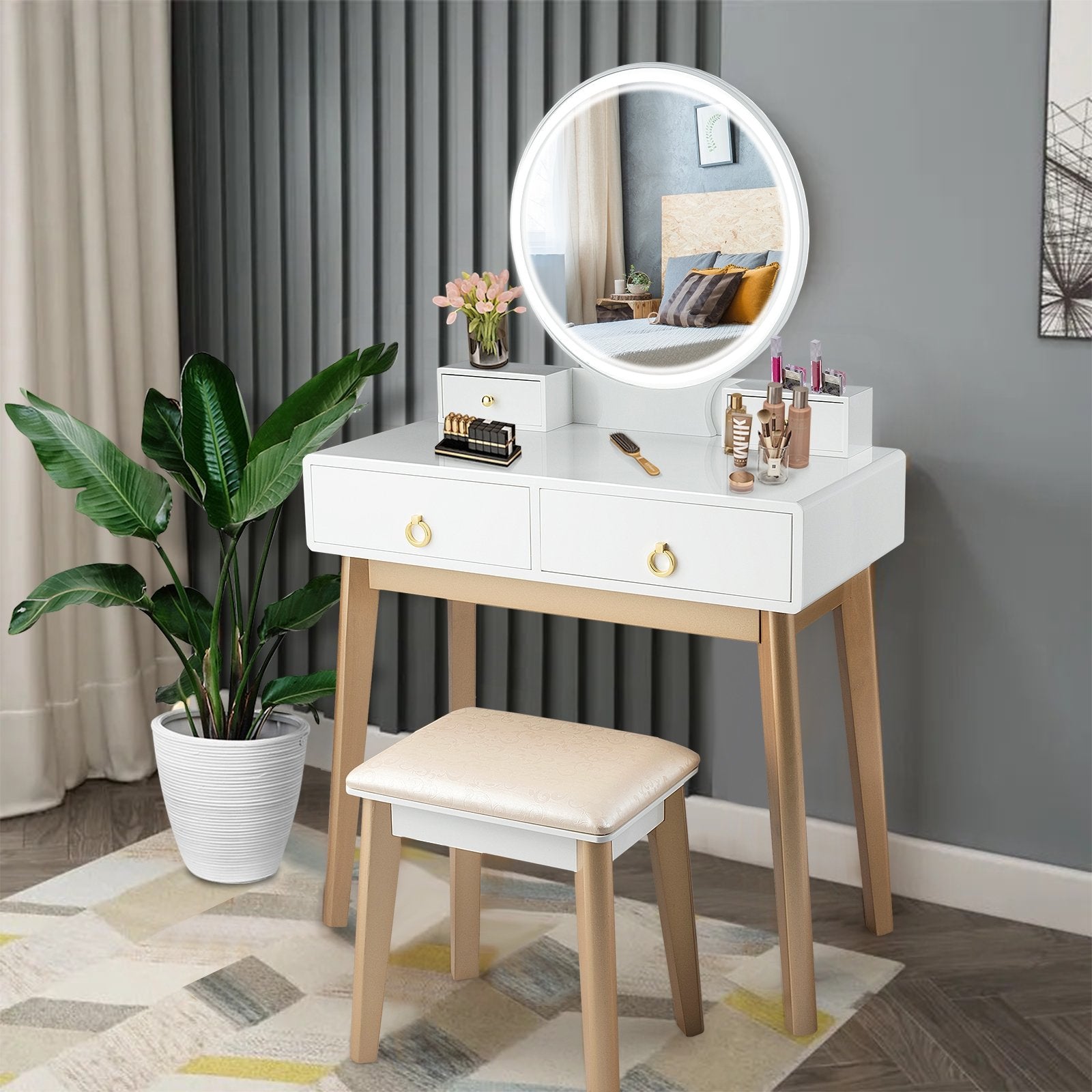 Set 3 Makeup Vanity Table Color Lighting Jewelry Divider Dressing Table, White Makeup Vanities   at Gallery Canada