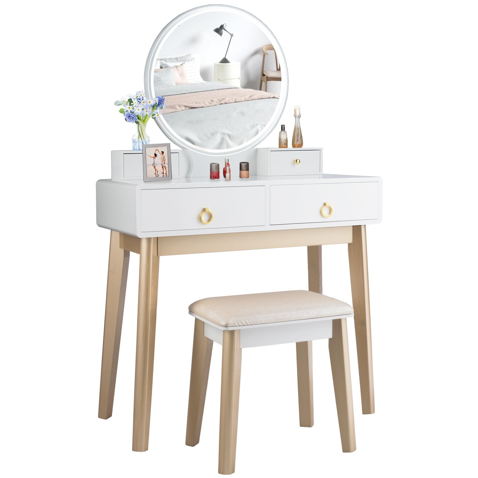 Set 3 Makeup Vanity Table Color Lighting Jewelry Divider Dressing Table, White Makeup Vanities   at Gallery Canada