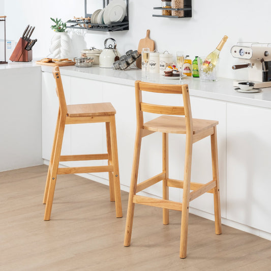 Set of 2 28" Rubber Wood Armless Bar Stools with Backrest and Footrest, Natural - Gallery Canada