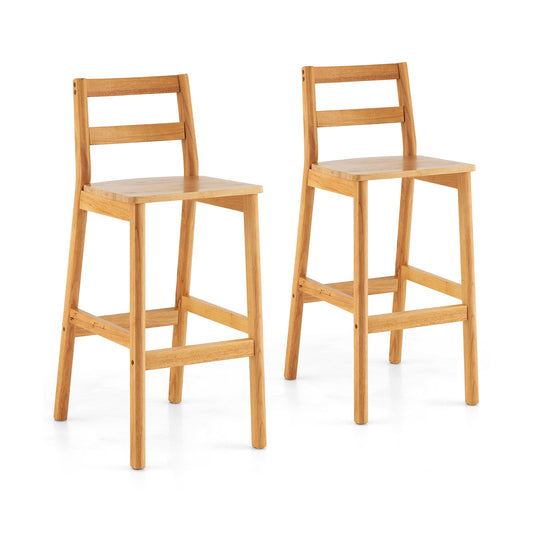 Set of 2 28" Rubber Wood Armless Bar Stools with Backrest and Footrest, Natural - Gallery Canada