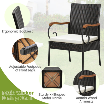 Set of 2/4 Outdoor PE Wicker Chair with Acacia Wood Armrests-Set of 4 Patio Dining Chairs   at Gallery Canada