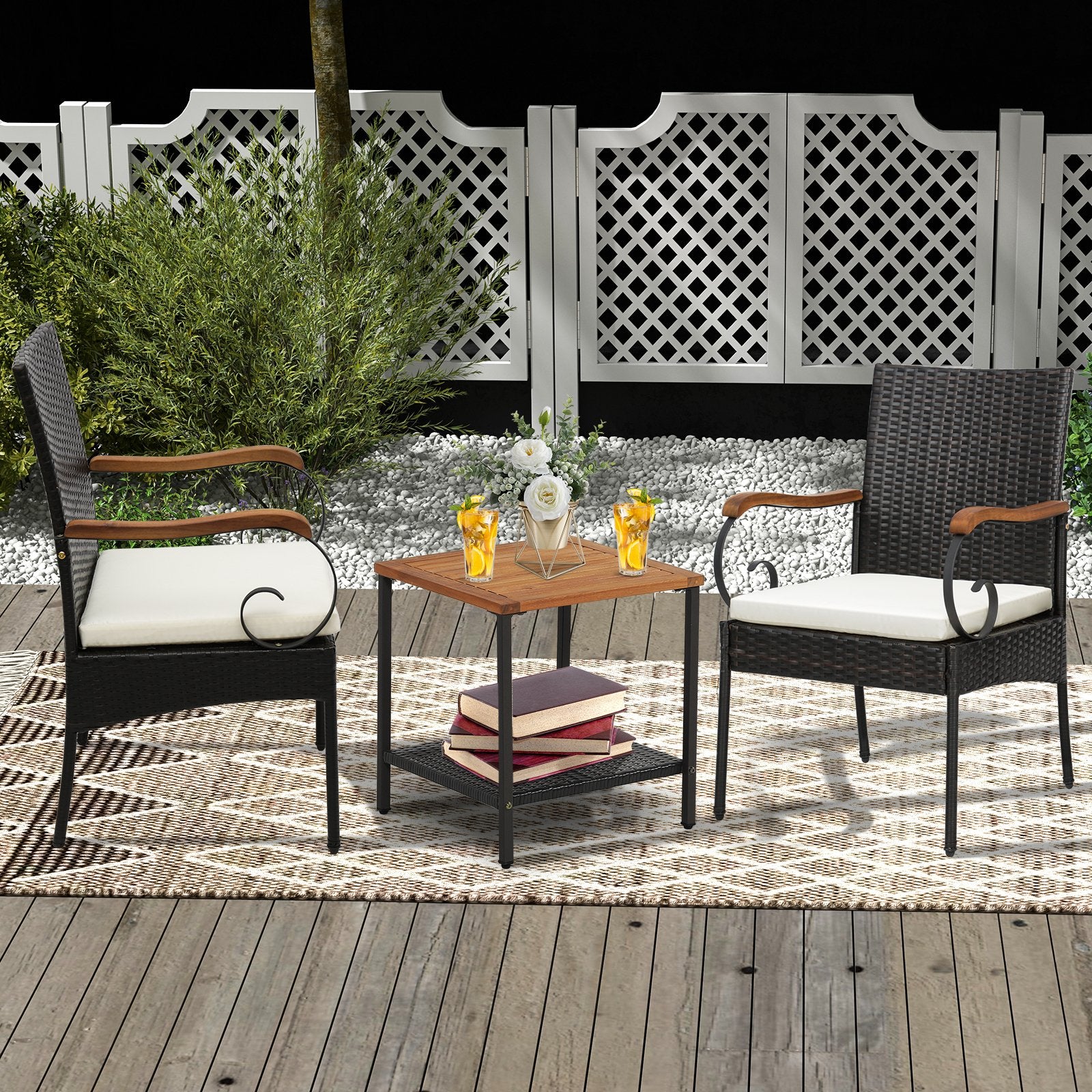 Set of 2/4 Outdoor PE Wicker Chair with Acacia Wood Armrests-Set of 4 Patio Dining Chairs   at Gallery Canada